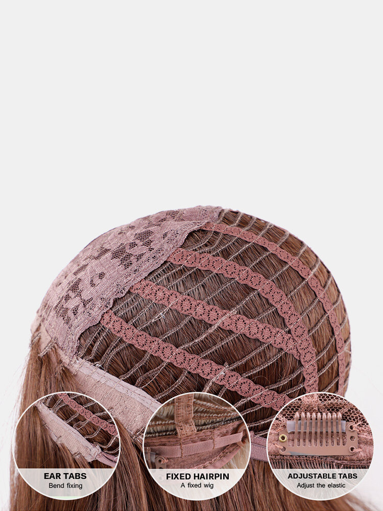 
	26 Inches Light Brown Golden Long Wavy Curly Hair With Air Bangs Natural Elegant Curly Synthetic Wig For Daily Use