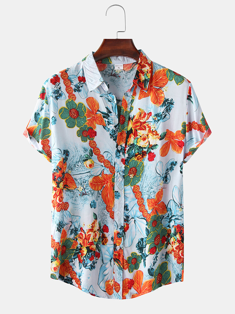 
	Mens Vintage Floral Oil Printting Short Sleeve Shirts