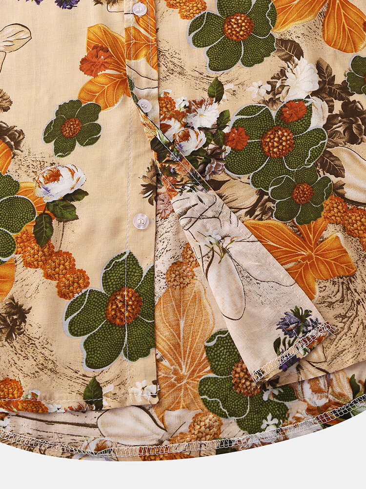 
	Mens Vintage Floral Oil Printting Short Sleeve Shirts