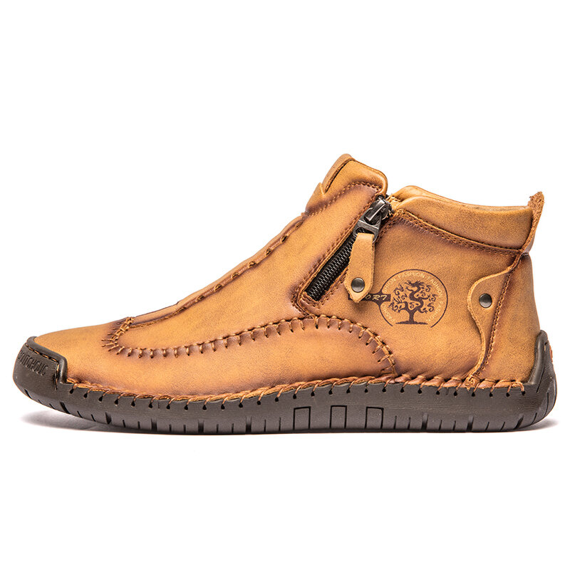 
	Men Stylish Side Zipper Hand Stitching Microfiber Leather Casual Ankle Boots