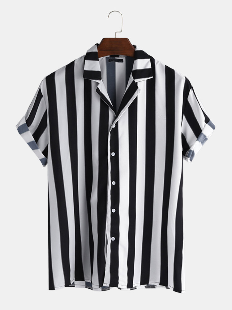
	Mens Striped V Neck Single Breasted Short Sleeve Shirt