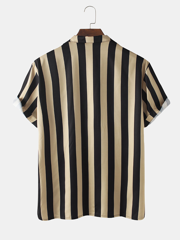 
	Mens Striped V Neck Single Breasted Short Sleeve Shirt