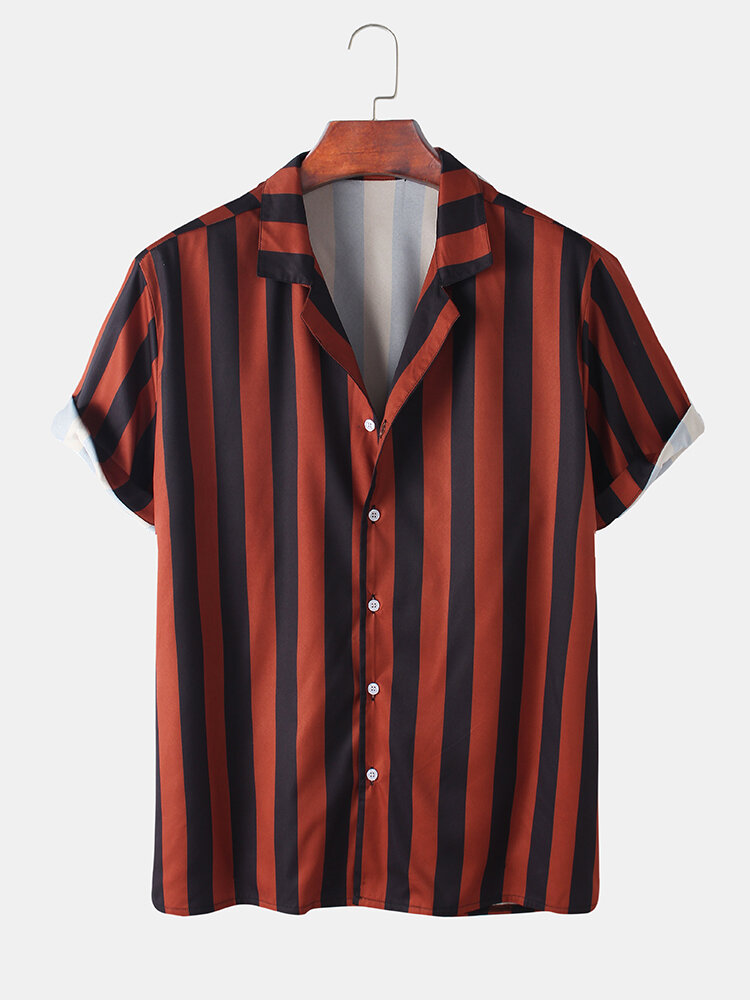 
	Mens Striped V Neck Single Breasted Short Sleeve Shirt