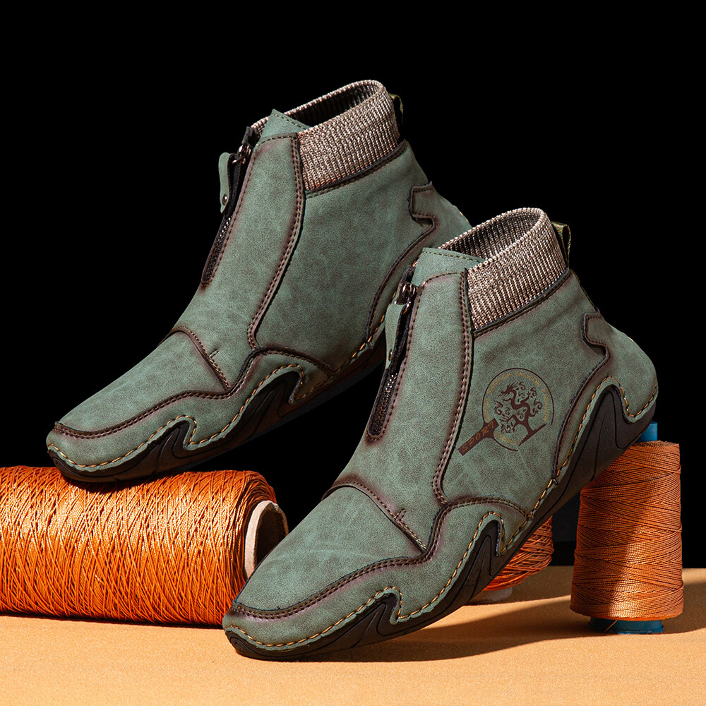 
	Menico Men Front Zipper Microfiber Leather Sock Ankle Boots