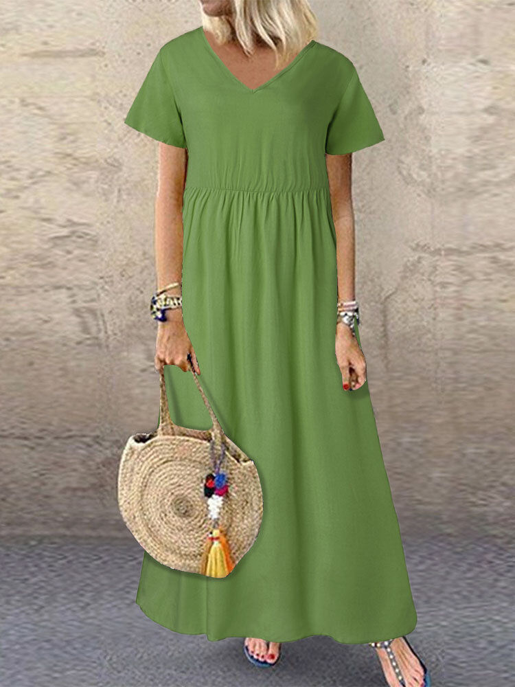 
	Casual Solid Color V-neck Plus Size Dress