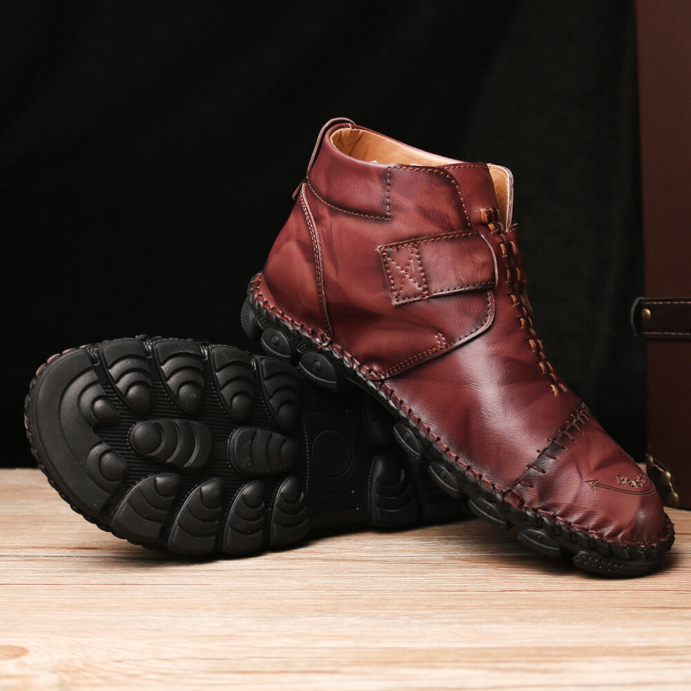 
	Men Hand Stitching Comfort Soft Hook Loop Leather Ankle Boots