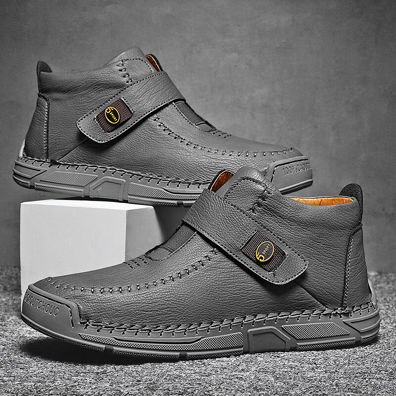 
	Menico Men Hand Stitching Microfiber Leather Non Slip Hook Loop Casual Ankle Boots