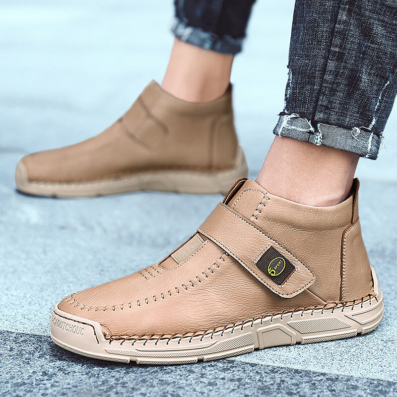 
	Menico Men Hand Stitching Microfiber Leather Non Slip Hook Loop Casual Ankle Boots