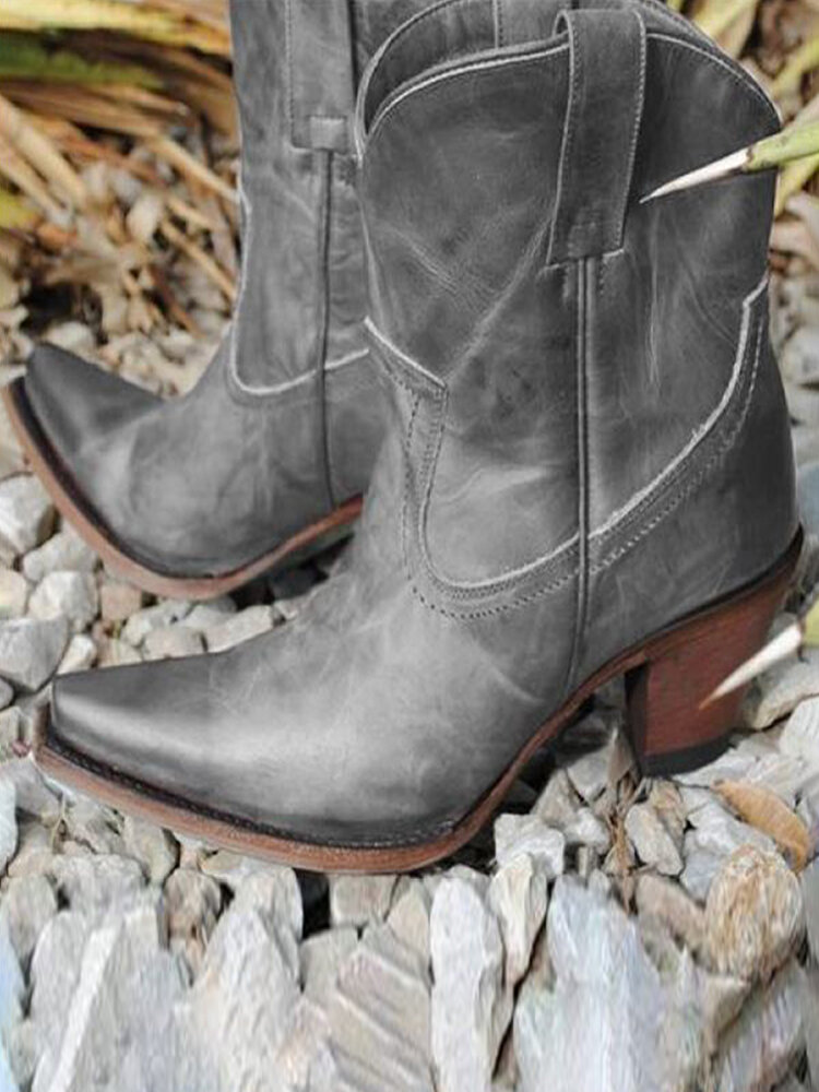 
	Large Size Women Retro Slip-on High Heel Cowboy Boots