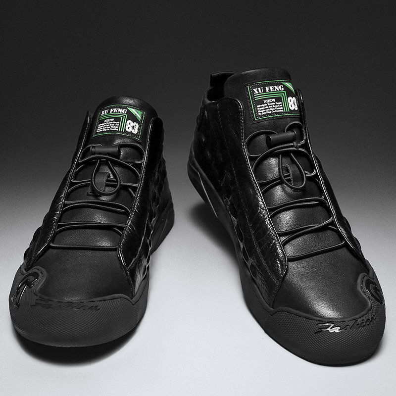 
	Men High Top Crocodile Embossed Skate Shoes Non Slip Casual Sneakers
