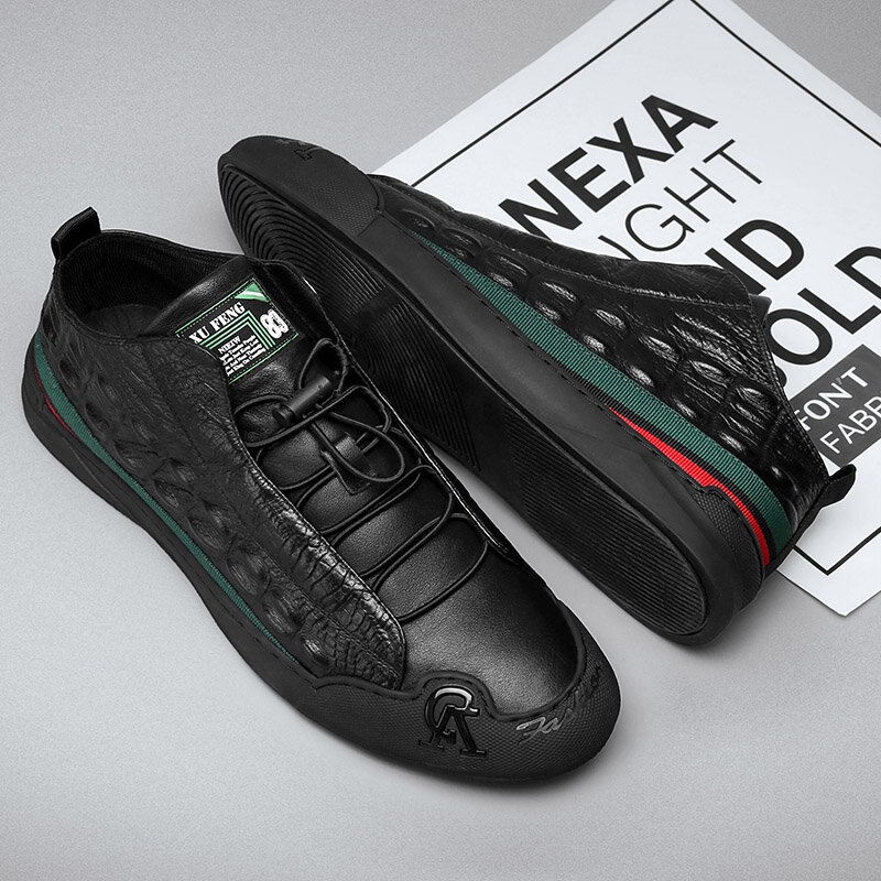 
	Men High Top Crocodile Embossed Skate Shoes Non Slip Casual Sneakers