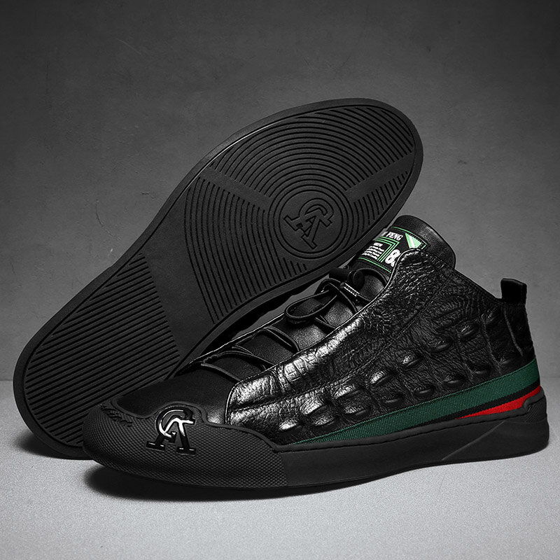 
	Men High Top Crocodile Embossed Skate Shoes Non Slip Casual Sneakers