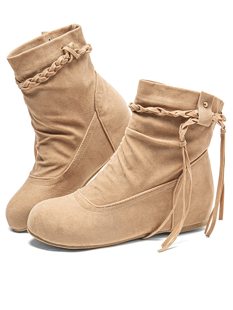 
	Large Size Women Casual Woven Tassel Design Slip-on Internal Increase Short Boots
