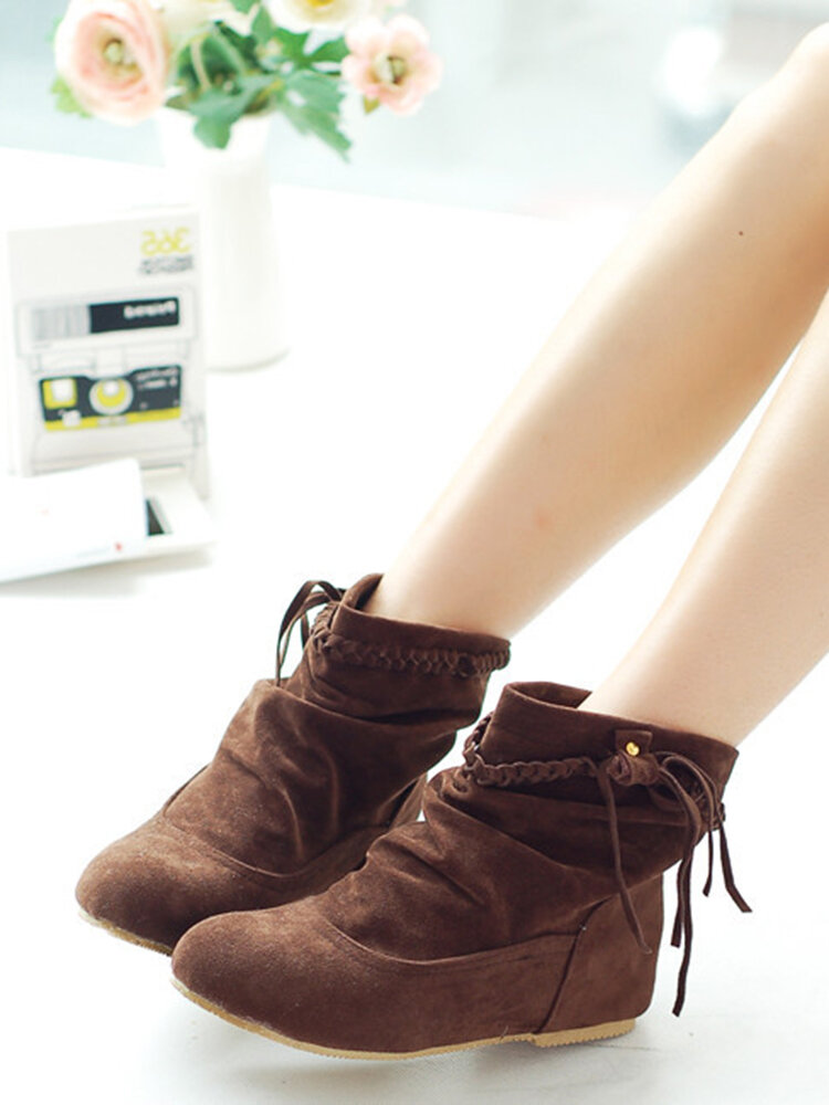 
	Large Size Women Casual Woven Tassel Design Slip-on Internal Increase Short Boots