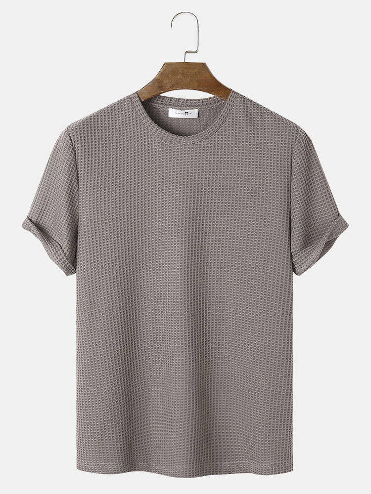 
	Mens Plain Texture Knitted Waffle Short Sleeve T-Shirt