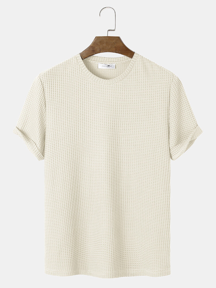 
	Mens Plain Texture Knitted Waffle Short Sleeve T-Shirt