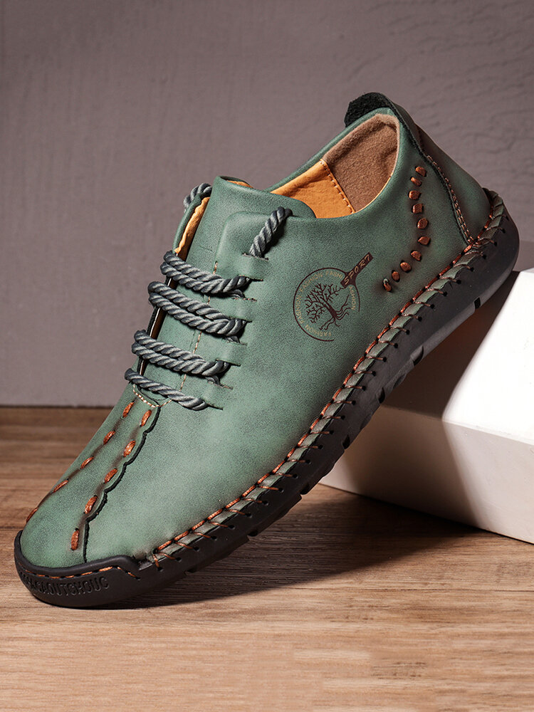 
	Menico Men Hand Stitching Non Slip Soft Sole Casual Leather Shoes