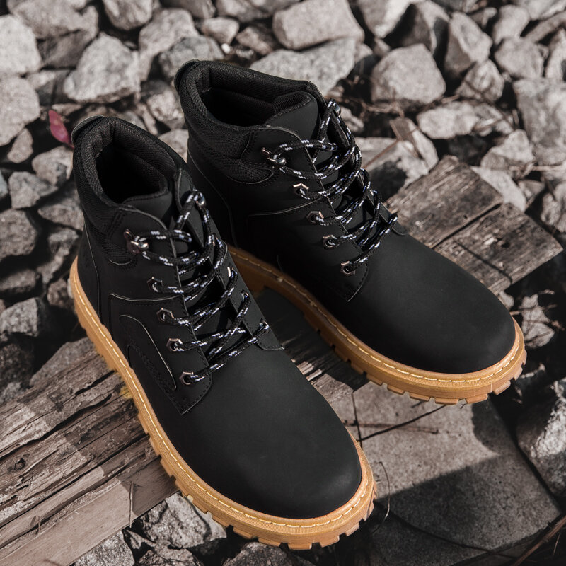 
	Men Outdoor Slip Resistant Lace Up Leather Work Style Boots