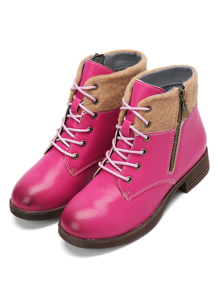 
	Women Retro Comfy Round Toe Stitching Side Zipper Casual Tooling Short Boots