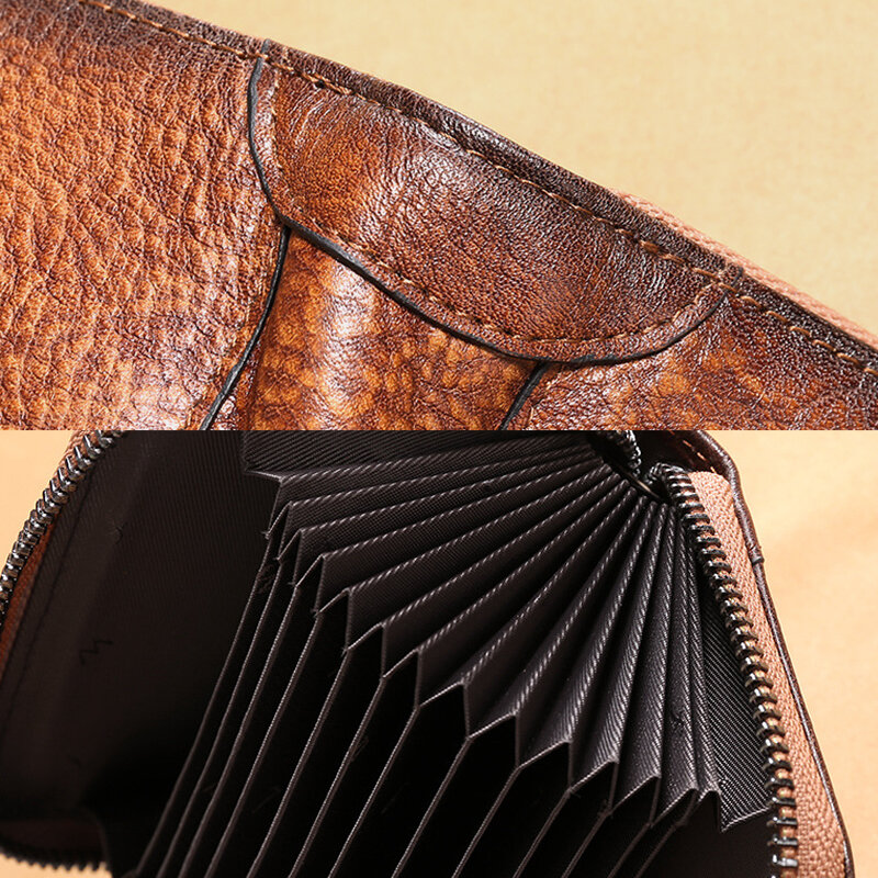 
	Men Genuine Leather Multi-slots RFID Anti-theft Retro Large Capacity Foldable Card Holder Wallet
