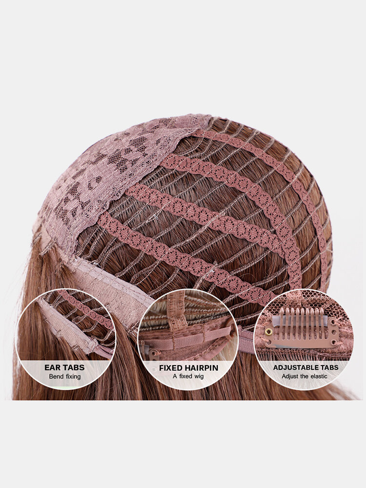 
	24 Inch Brown Gradient Long Straight Hair Fluffy Middle Part Long Bangs Synthetic Wigs