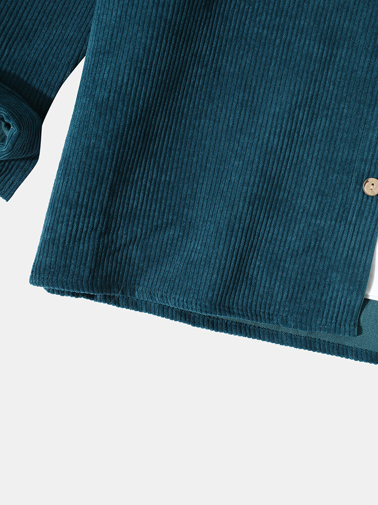 
	Mens Corduroy Color Block Panel Stitching Casual Long Sleeve Shirts