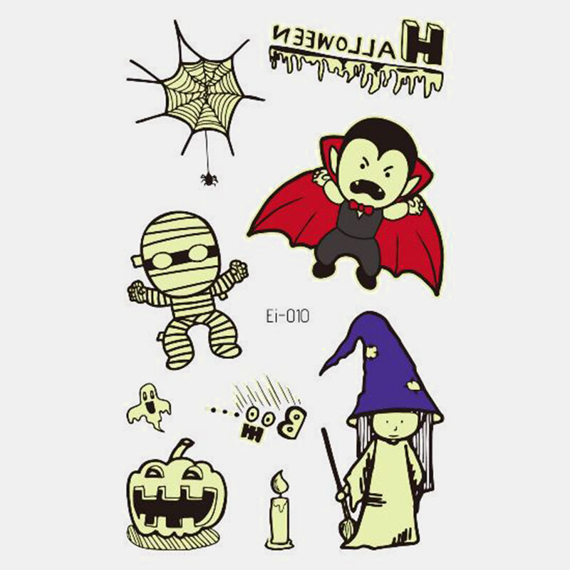 
	Halloween Luminous Tattoo Children Cartoon Stickers Body Art Waterproof Fake Temporary Tattoo Transfer Paper