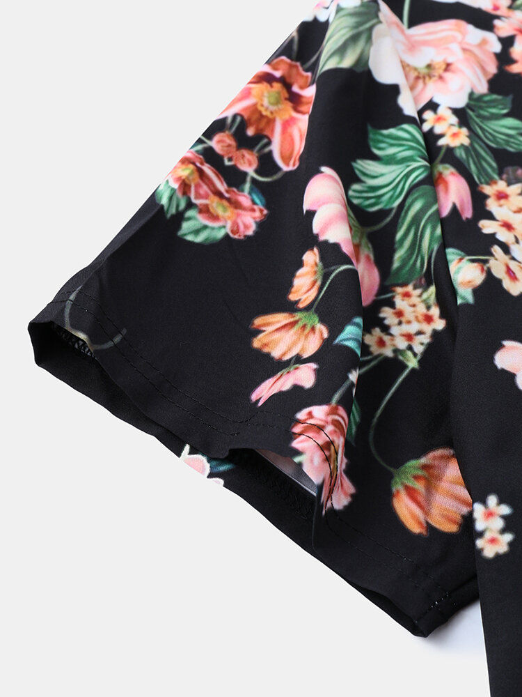 
	Mens Ethnic Floral Print Loose Casual Breathable Short Sleeve Shirts