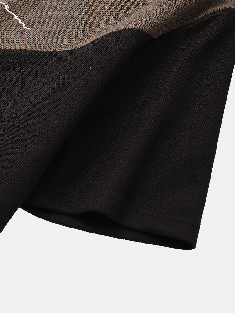 
	Mens Embroidery Tricolor Knitted Texture Short Sleeve T-Shirt