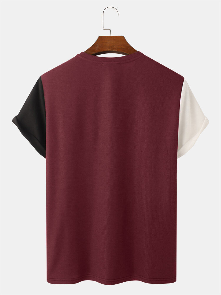 
	Mens Embroidery Tricolor Knitted Texture Short Sleeve T-Shirt
