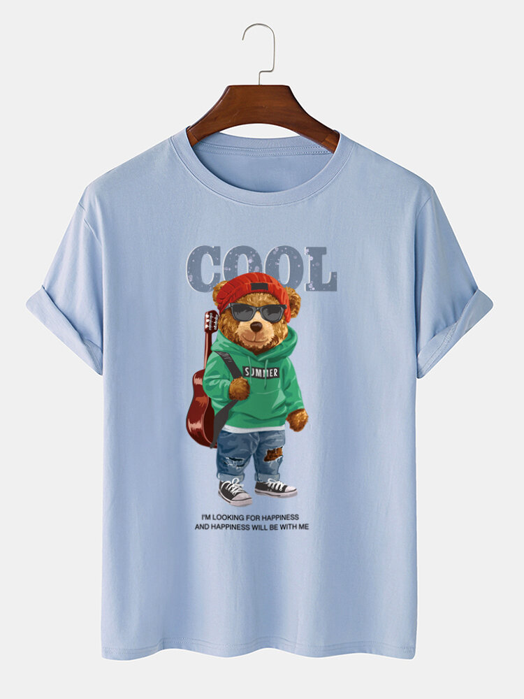 
	Mens Cool Cartoon Bear Print 100% Cotton Casual Short Sleeve T-Shirts