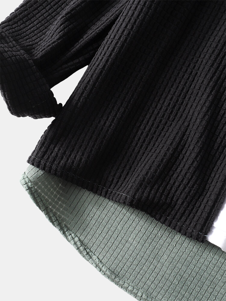 
	Mens Colorblock Patchwork Corduroy Lapel Long Sleeve Shirts With Pocket