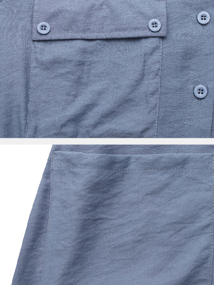 
	Ethnic Solid Color Pocket Button Long Sleeve Lapel Maxi Dress