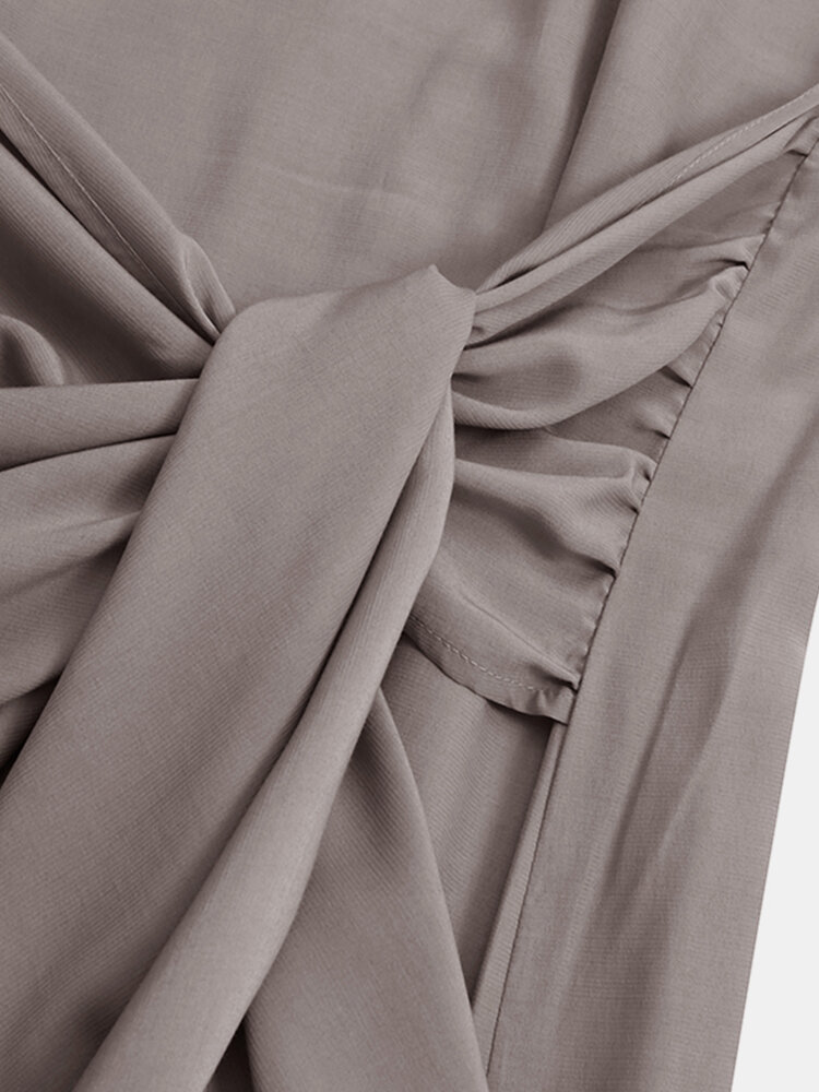 
	Solid Color Knotted Lantern Long Sleeve Casual Dress For Women