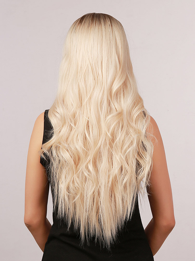 
	Brown Gradient Light Golden Long Wavy Curly Shawl Hair Fashion Natural Synthetic Wig Daily Applicable Wig