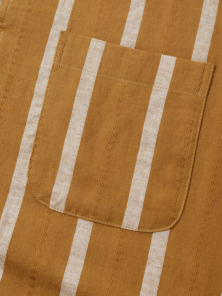 
	Mens 100% Cotton Striped Stand Collar Casual Striped Shrits&Bottoms Two Pieces Outfits