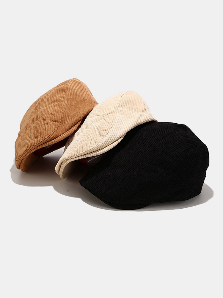 
	Men & Women Corduroy Casual All-match Solid Color Forward Hat Beret Hat