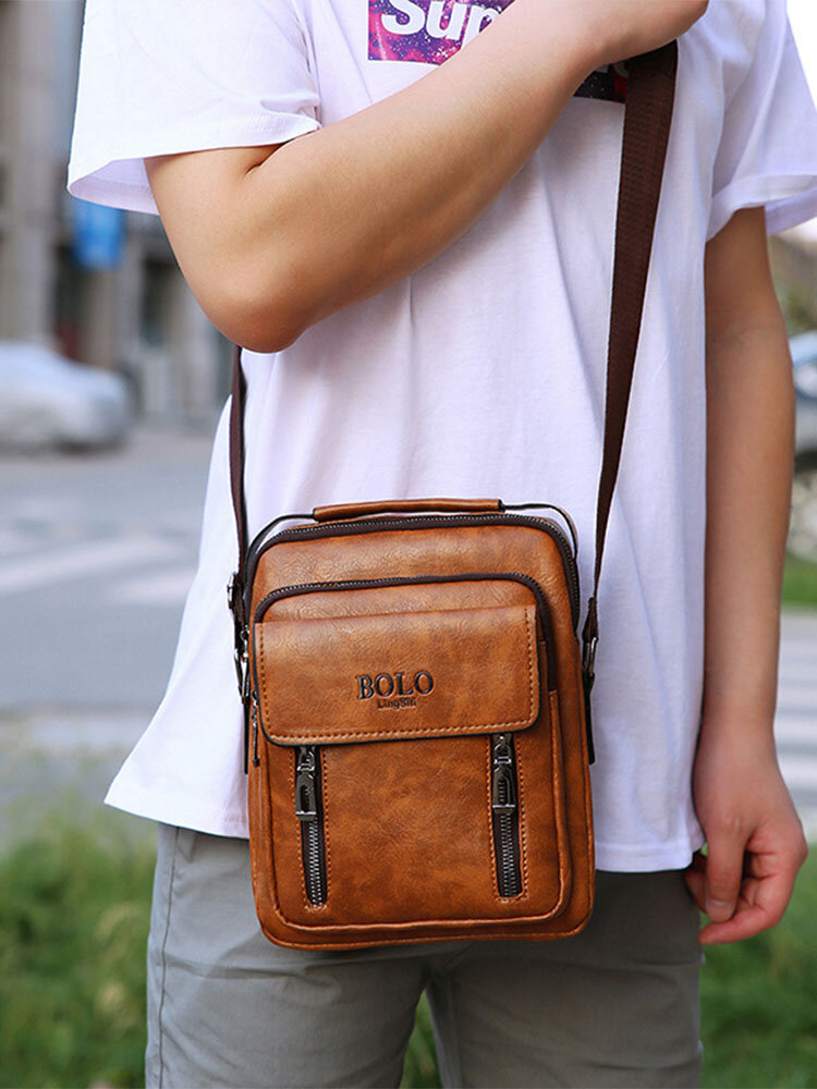 
	Men PU Leather Retro Multi-Layers Crossbody Bag Sling Bag