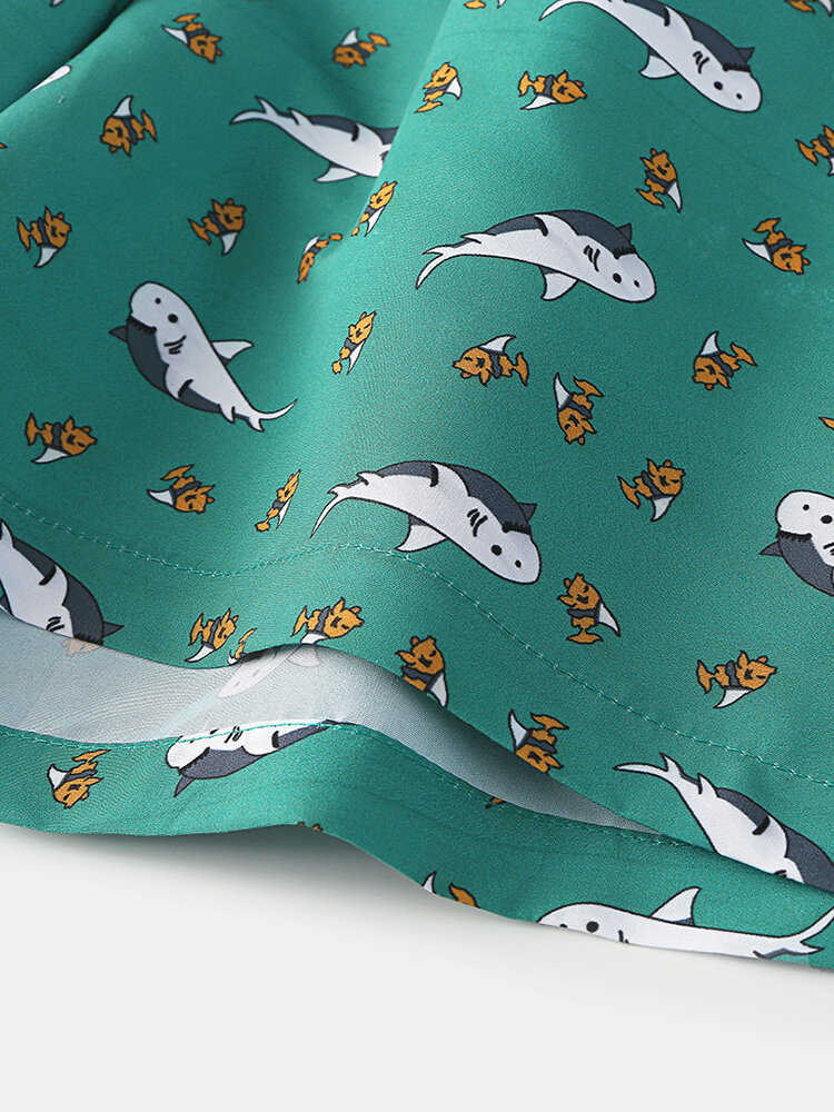 
	Funny Fish Pattern Swim Shorts Green Cute Casual Shorts Beachwear for Men