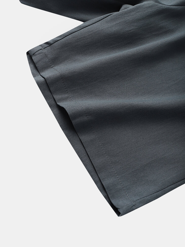 
	Mens Solid Color Revere Collar Button Up Loose Two Pieces Outfits