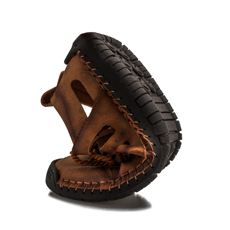 
	Men Closed Toe Hand Stitching Hole Leather Dress Sandals