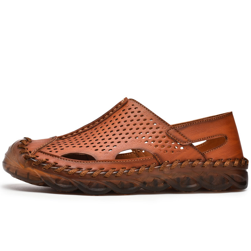 
	Men Hand Stitching Leather Hole Non Slip Outdoor Casual Sandals
