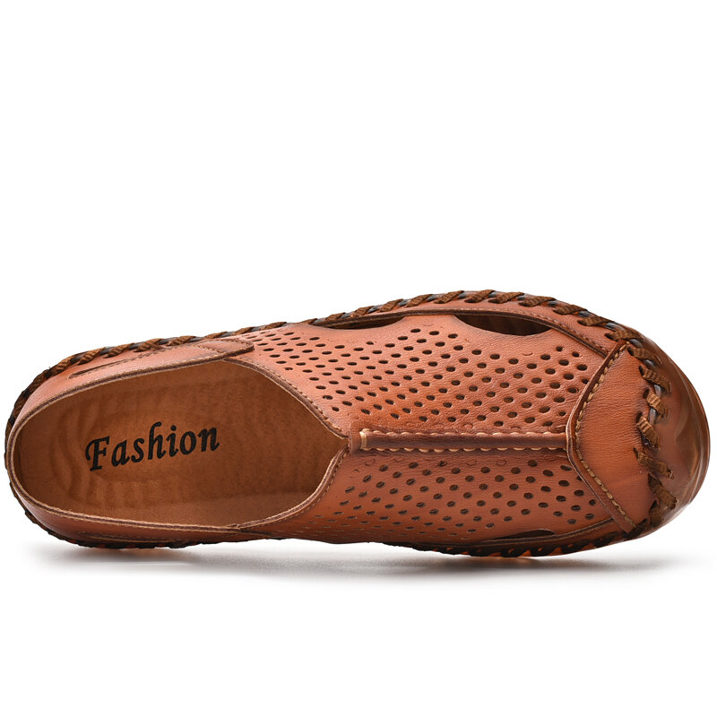 
	Men Hand Stitching Leather Hole Non Slip Outdoor Casual Sandals