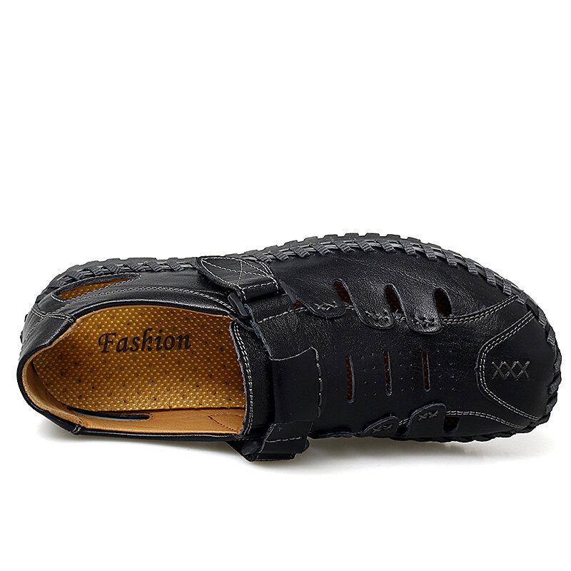 
	Men Hand Stitching Leather Non Slip Hook Loop Casual Sandals