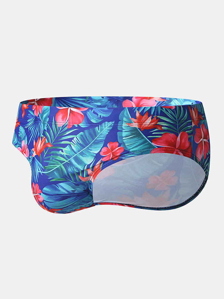 
	Mens Flower & Plant Leaf Print Quick Dry Drawstring Swim Briefs