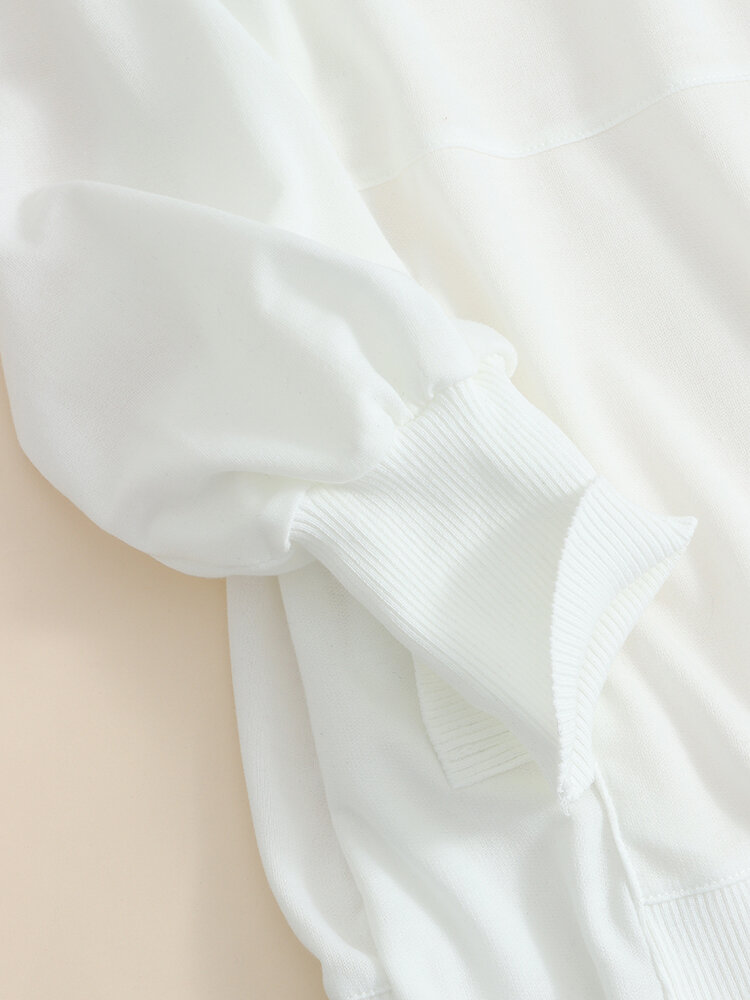 
	Solid Color Long Sleeve Button Loose Pocket Women Hoodie