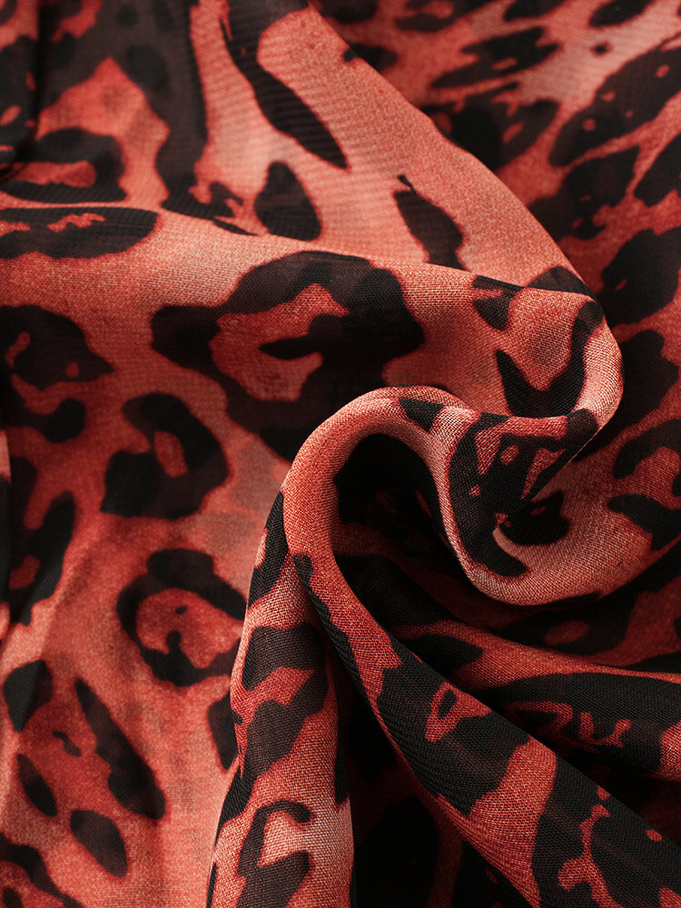 
	Leopard Print Lapel Long Sleeve Button Loose Blouse For Women