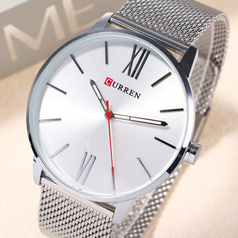 
	CURREN Luxury Mens Watch Fashion Casual Ultra Thin Waterproof Stainless Steel Silver Watch for Men