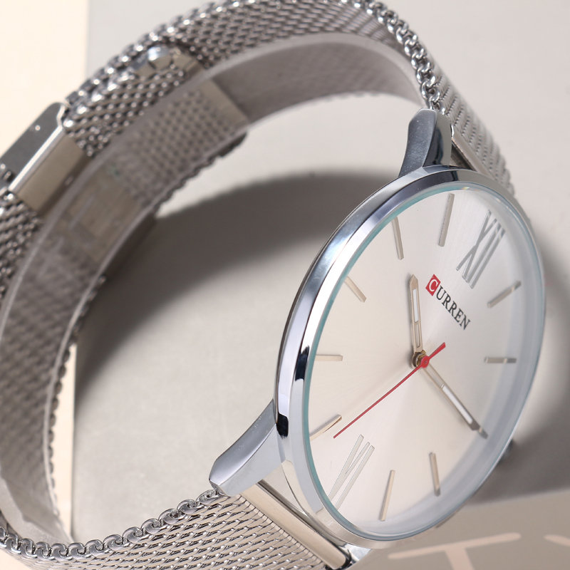 
	CURREN Luxury Mens Watch Fashion Casual Ultra Thin Waterproof Stainless Steel Silver Watch for Men