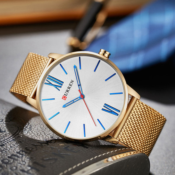 
	CURREN Luxury Mens Watch Fashion Casual Ultra Thin Waterproof Stainless Steel Silver Watch for Men